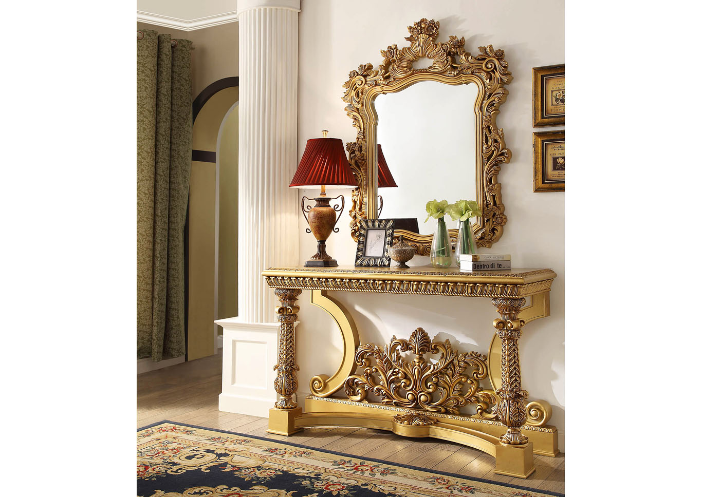 Metallic Bright Gold Console Table,Homey Design