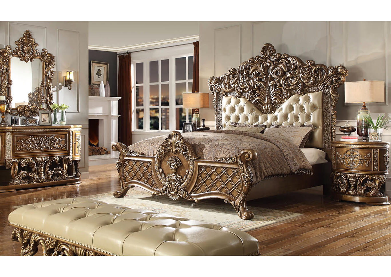 Antique Gold & Brown Nightstand,Homey Design