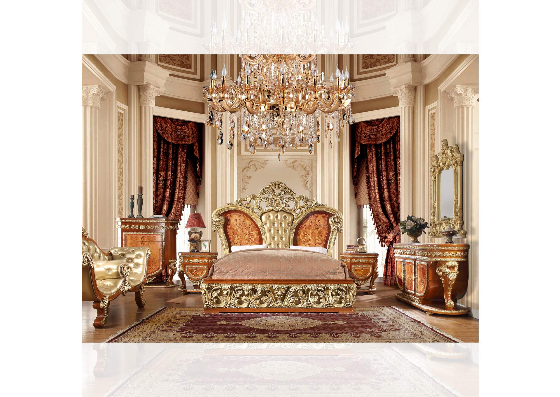 Metallic Bright Gold&Amp; Med Golden Tan 5 Piece Bedroom Set,Homey Design