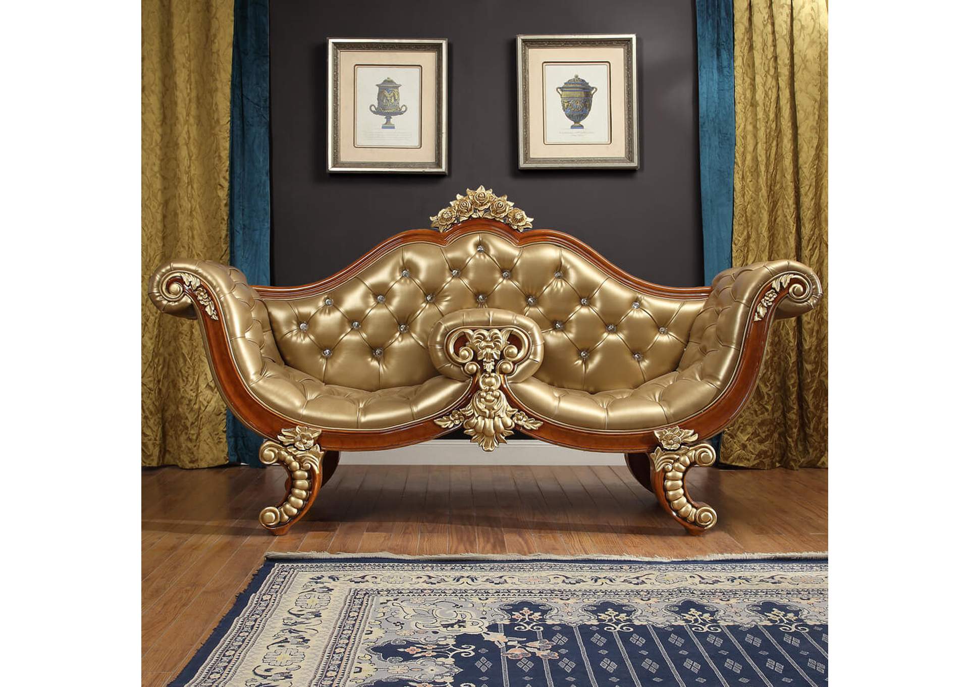 Metallic Bright Gold&Amp; Med Golden Tan Bench,Homey Design