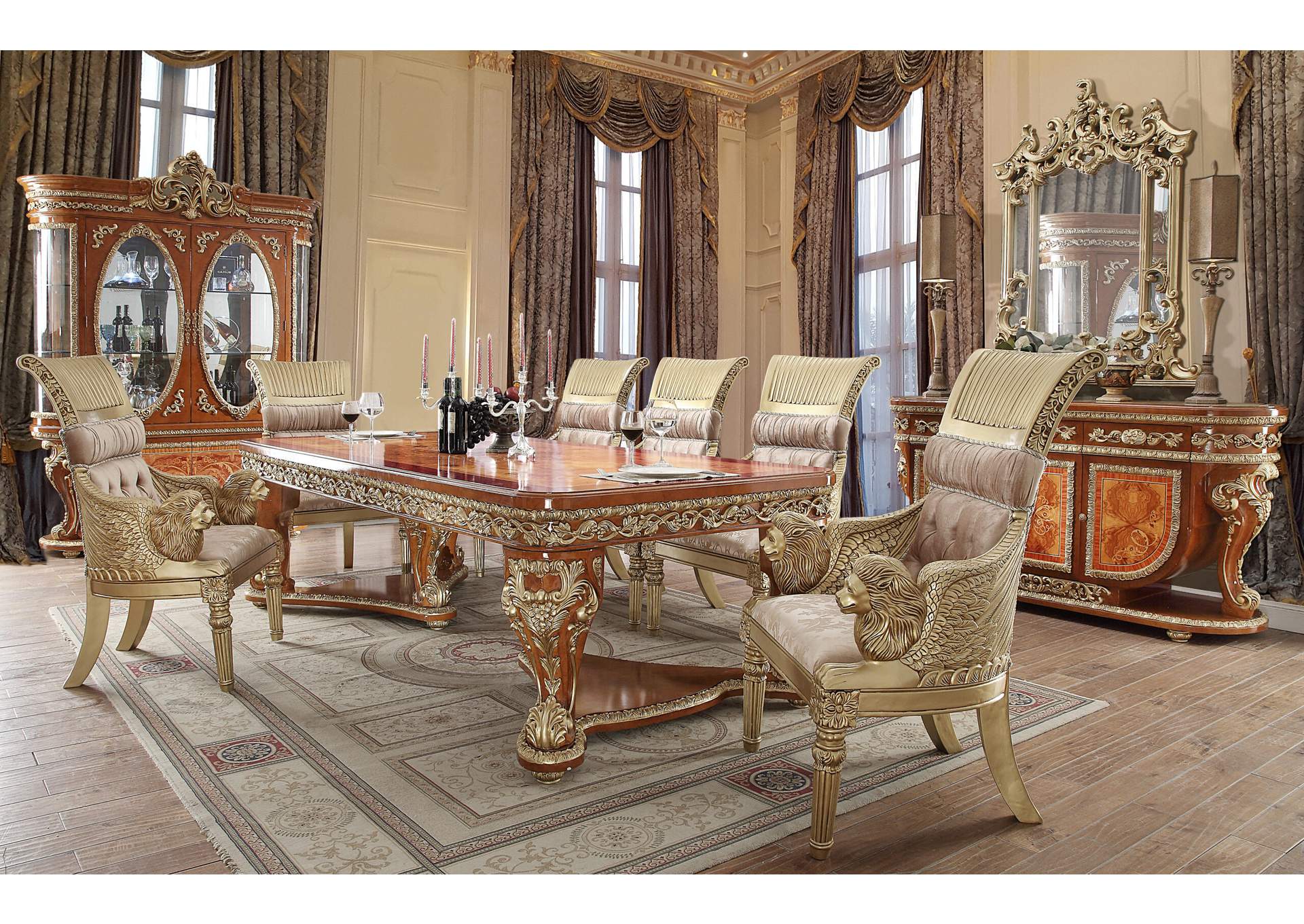 Metallic Bright Gold&Amp; Med Golden Tan 7 Piece Dining Table Set,Homey Design