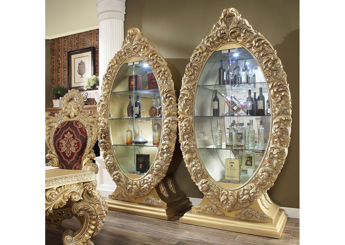 Metallic Bright Gold China Cabinet,Homey Design