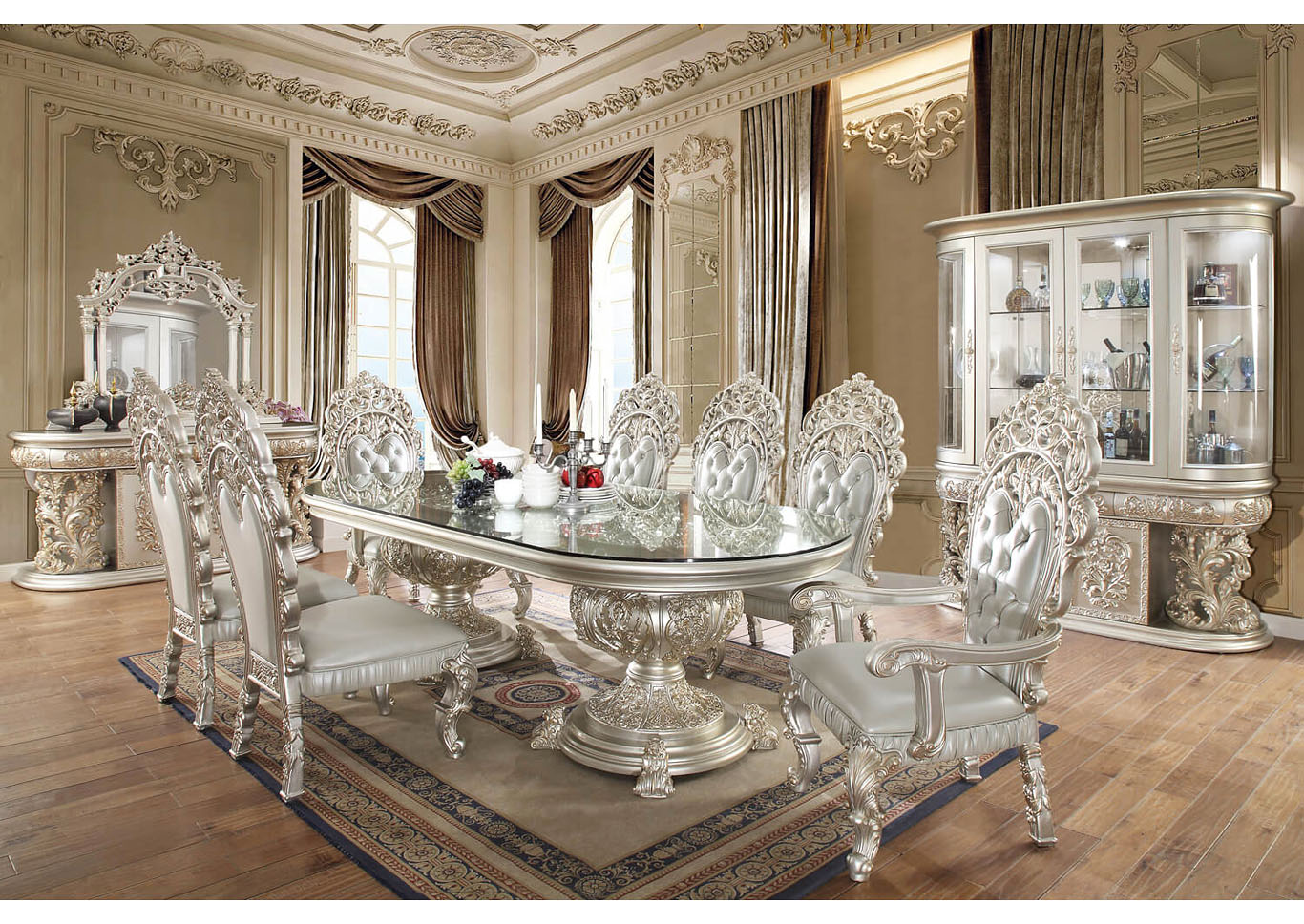 metallic silver dining table