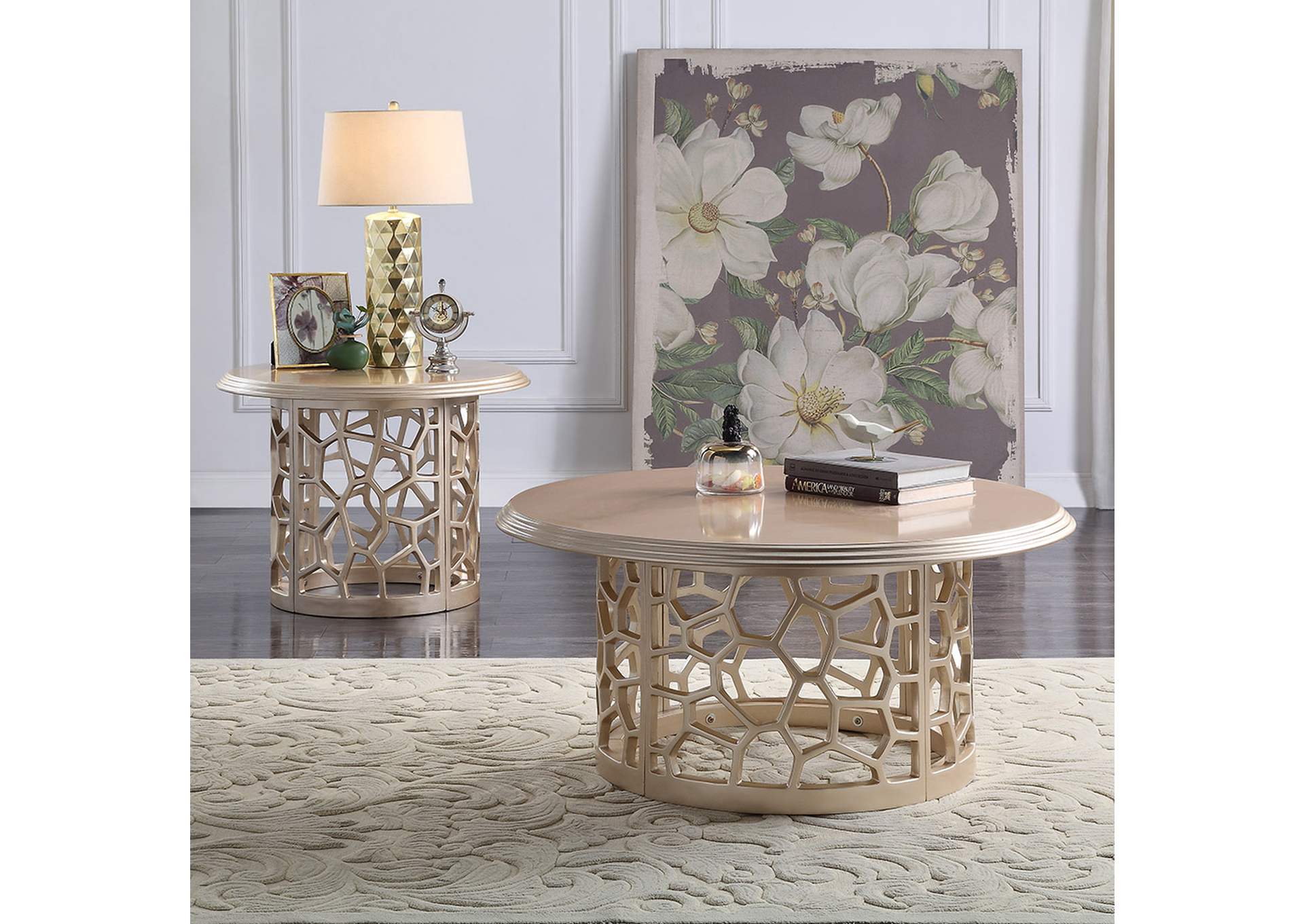 Champagne 3 Piece Coffee Table Set,Homey Design