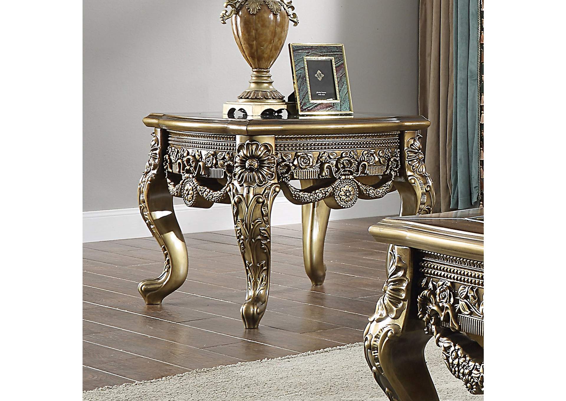 Perfect Brown With Metallic Antique Gold 3 Piece Coffee Table Set,Homey Design