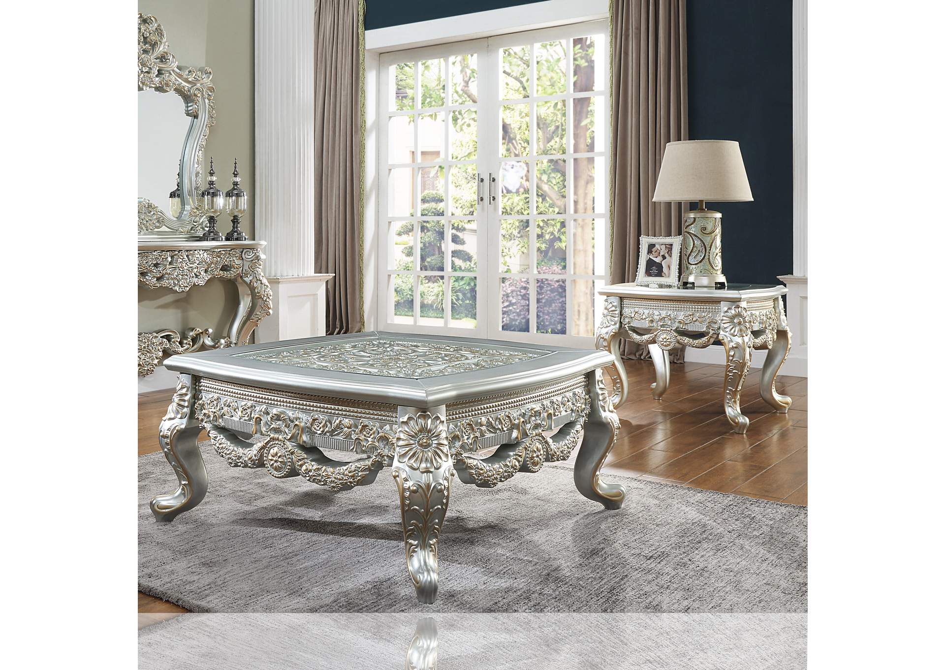 Belle Silver &Amp; Gold Highlight 3 Piece Coffee Table Set,Homey Design