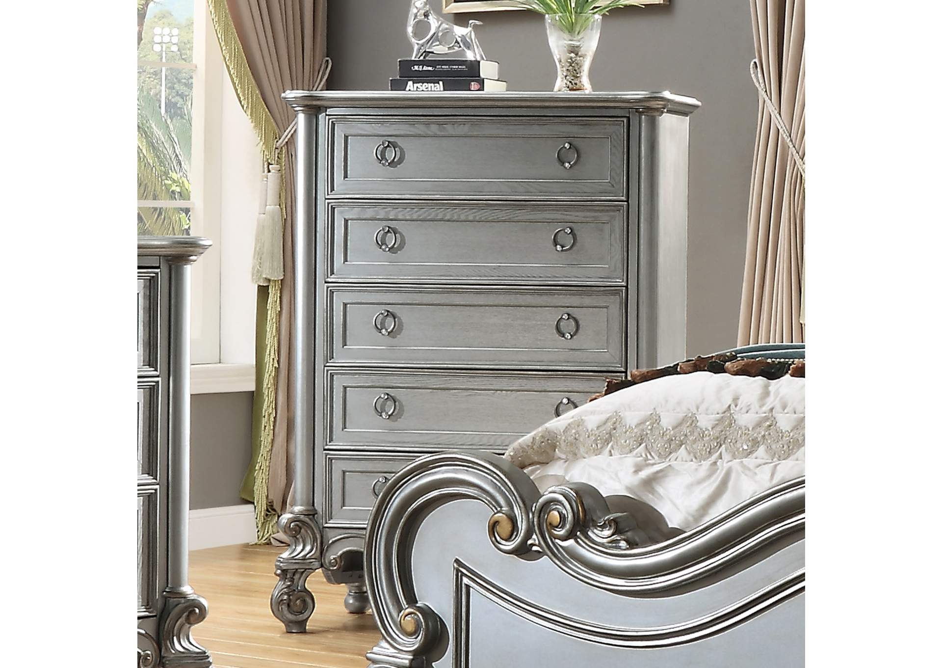 Luna Silver 5 Drawer Chest,Homey Design