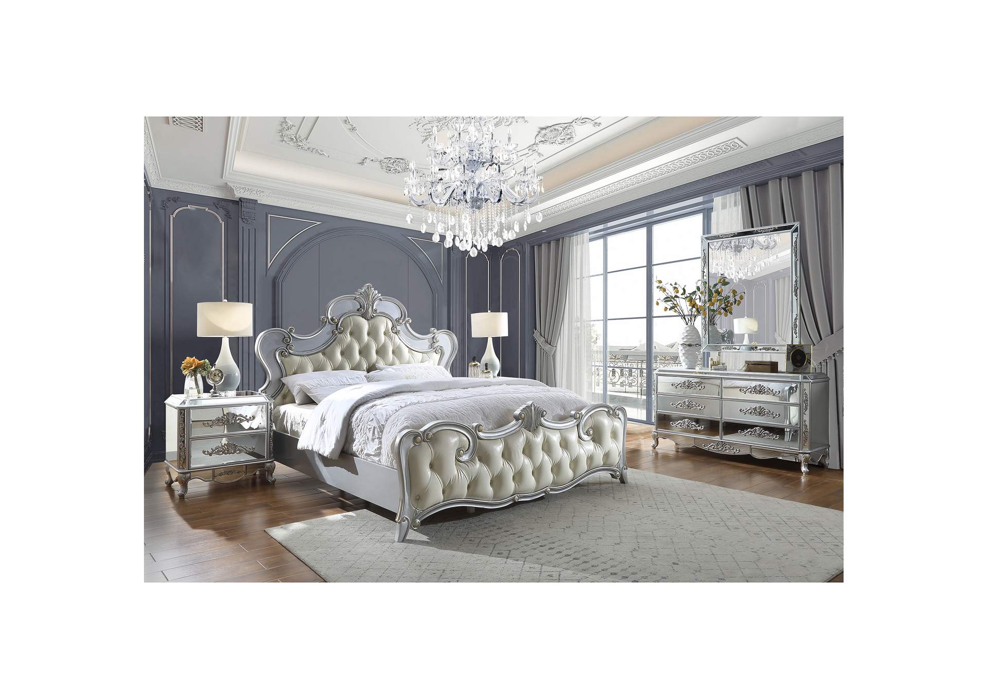 Luna Silver &Amp; Mirror 5 Piece Bedroom Set,Homey Design