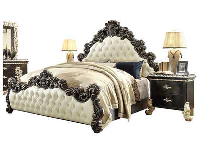 Image for Ebony & Metallic Antique Silver Ek Bed With 2 Nightstands