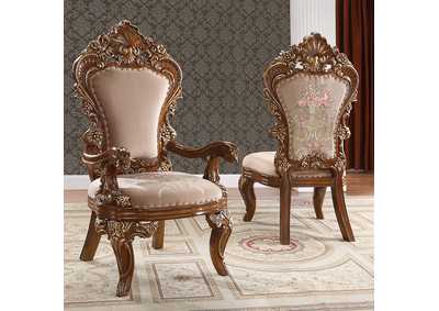 Image for Dark Mocha & Metallic Antique Gold Arm Dining Chairs [Set of 2]
