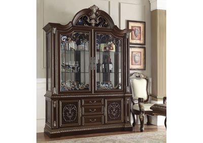 Brown Cherry & Silver China Cabinet