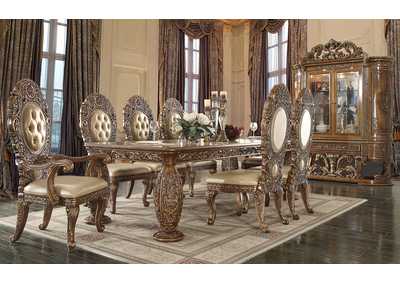 Metallic Antique Gold; Perfect Brown 7 Piece Dining Table Set,Homey Design