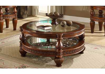 Dark Mahogany Glass Inlaid Two-Tiered Coffee Table
