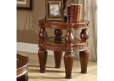 Dark Mahogany Glass Inlaid Two-Tiered End Table