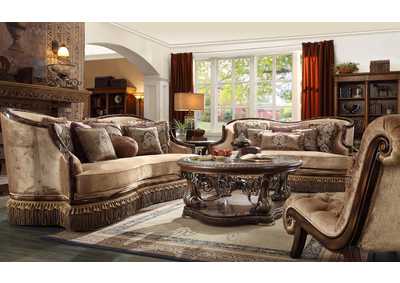 Image for Dark Red Mahogany & Antique Gold Loveseat
