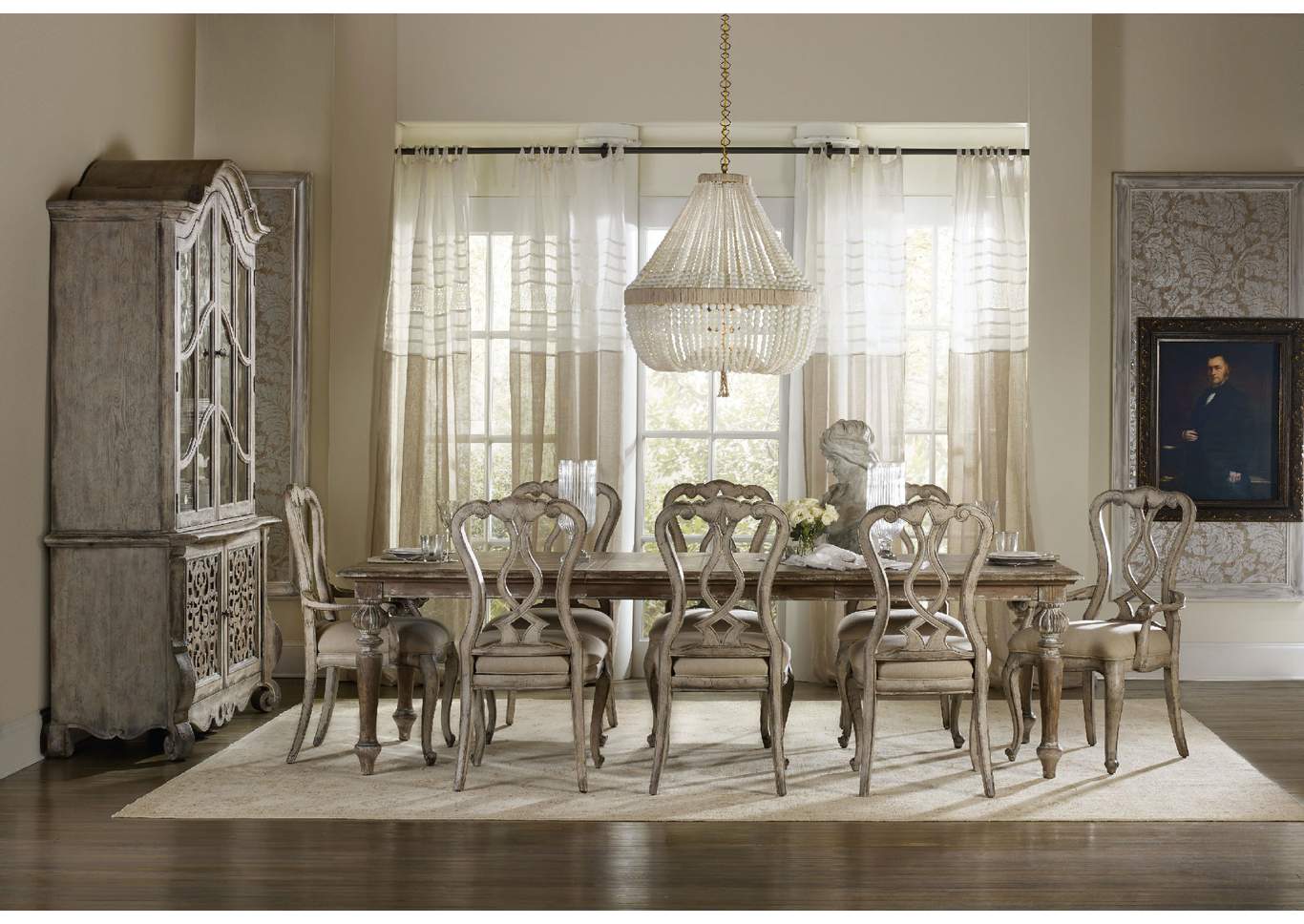 Chatelet Rectangle Leg Dining Table w/ 2-18" Leaves KD, 2 Arm Chairs and 6 Side Chairs,Hooker Furniture