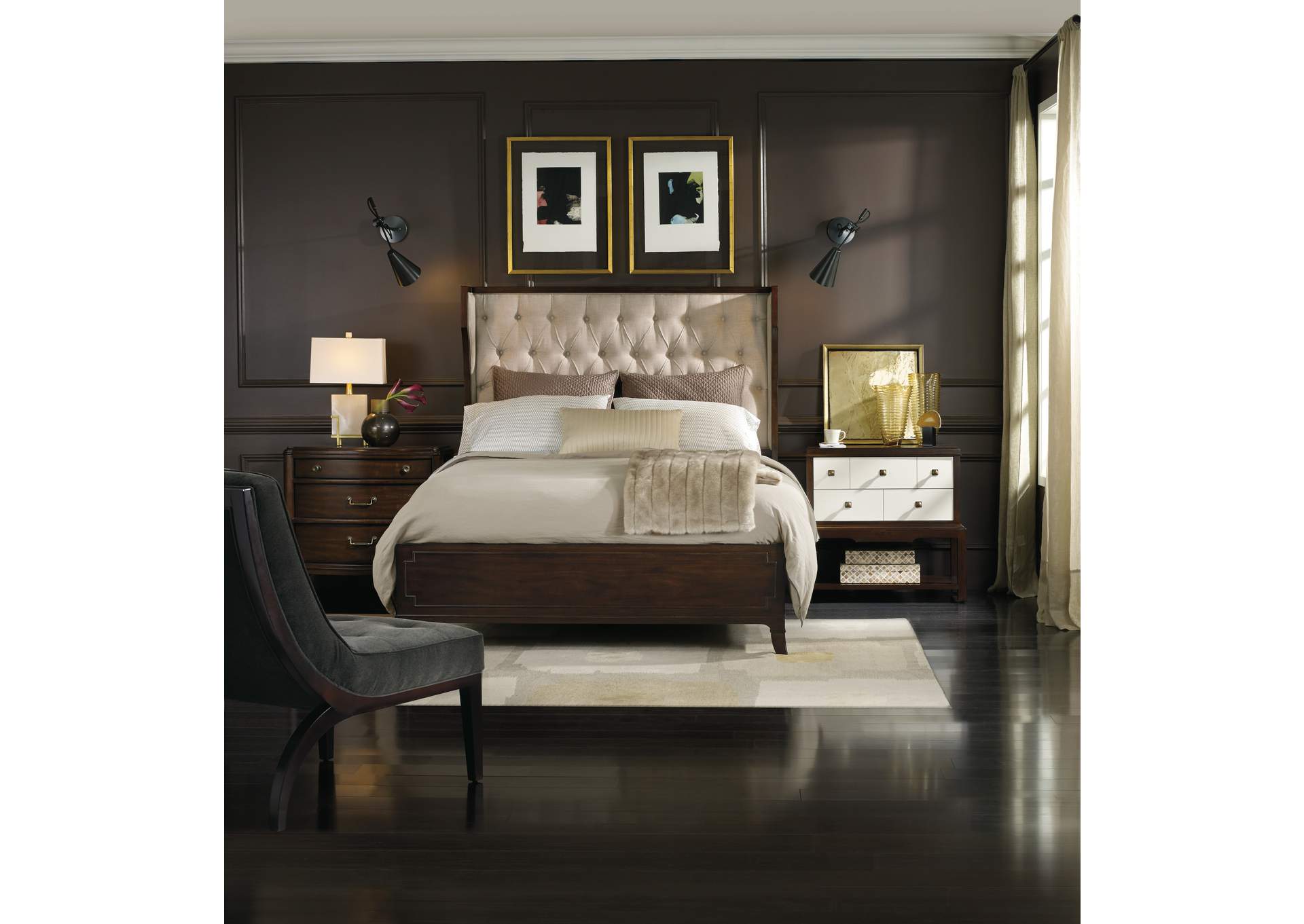 Palisade Upholstered Shelter Queen Bed - Taupe Fabric,Hooker Furniture