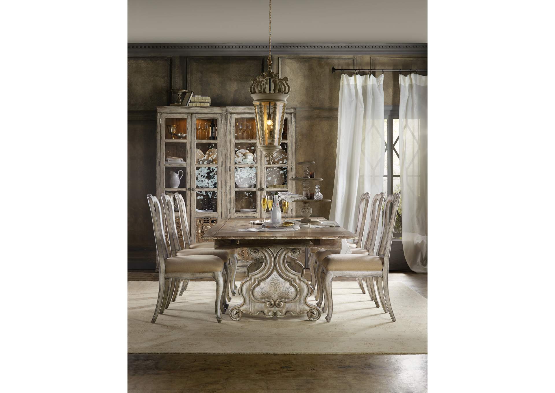 Chatelet Refectory Rectangle Trestle Dining Table With Two 22'' Leaves,Hooker Furniture
