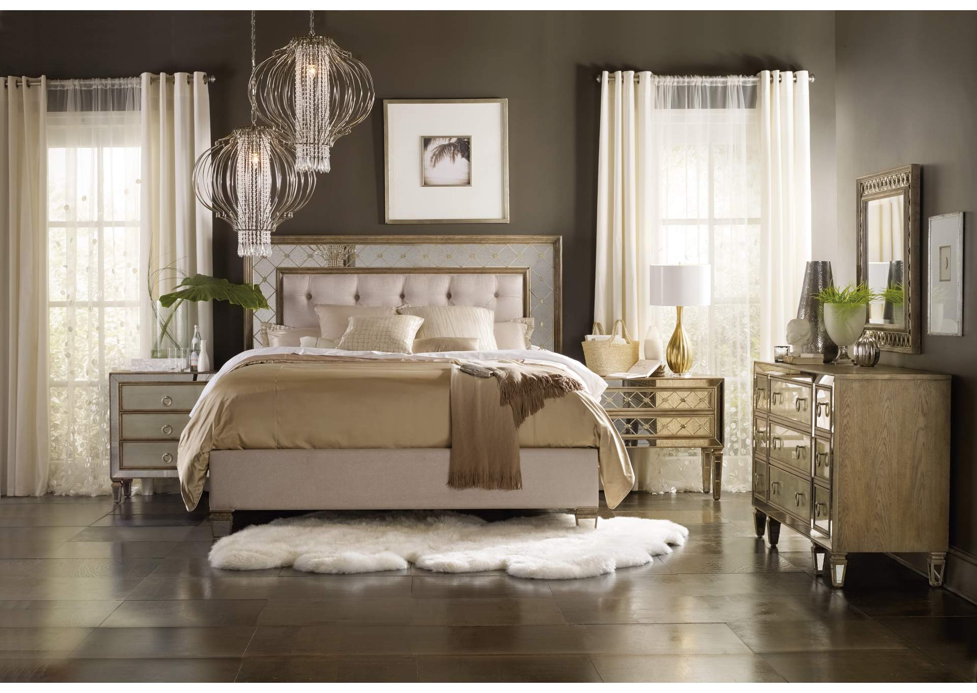 Sanctuary King Mirrored Upholstered Bed,Hooker Furniture