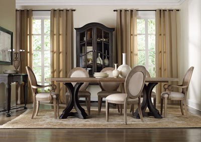 Image for Corsica Rectangle Pedestal Dining Table (Dark Base/Light Top) w/ 2 Arm Chairs and 4 Side Chairs