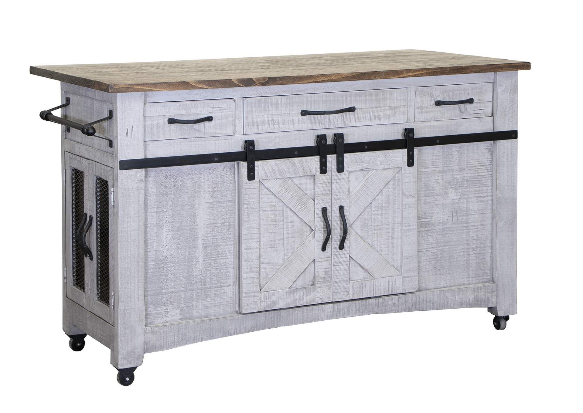 Pueblo Gray Kitchen Island, 3 Drawers 6 Doors,International Furniture Direct