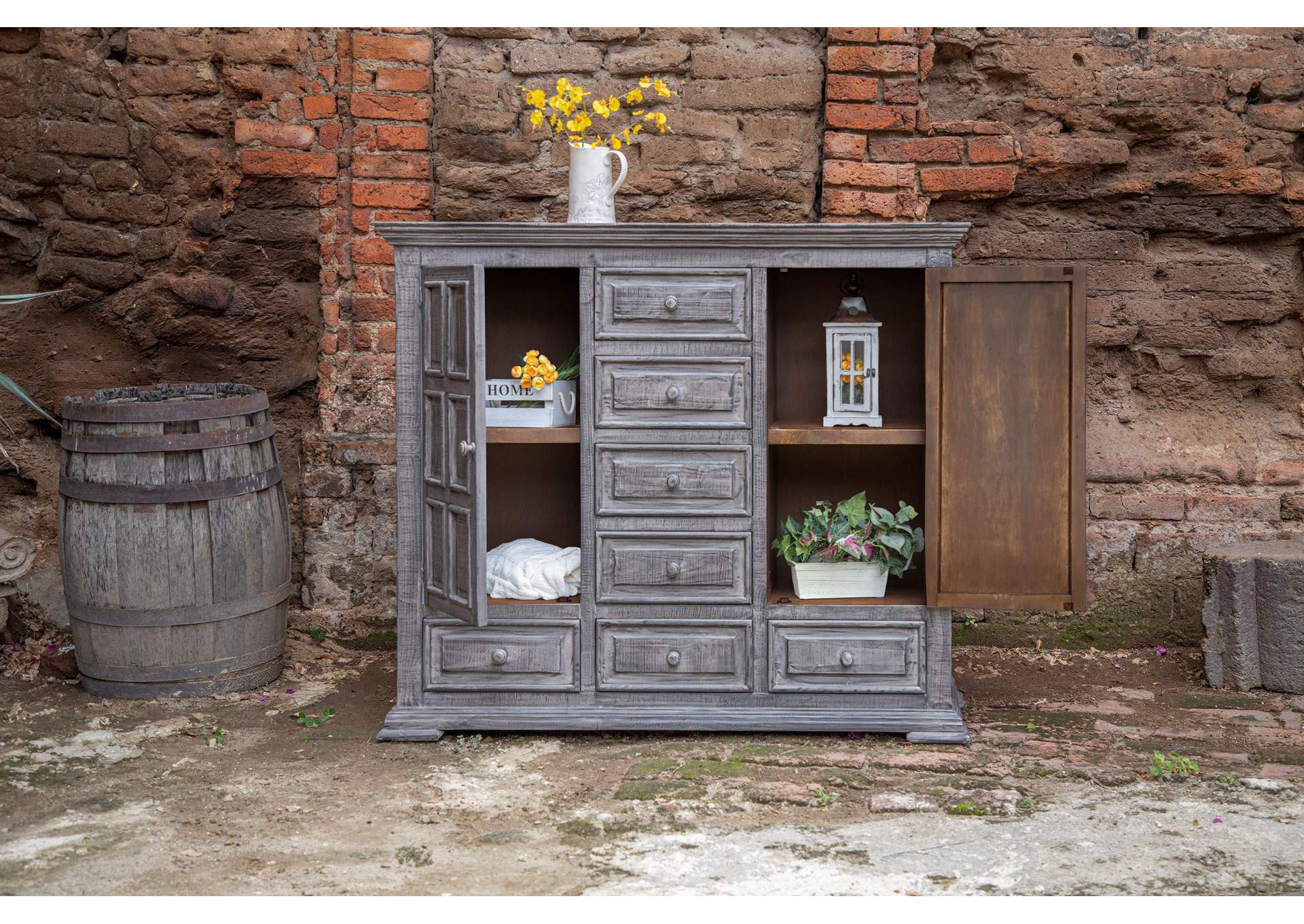 Terra Gray 7 Drawers, 2 Doors Mule Chest,International Furniture Direct