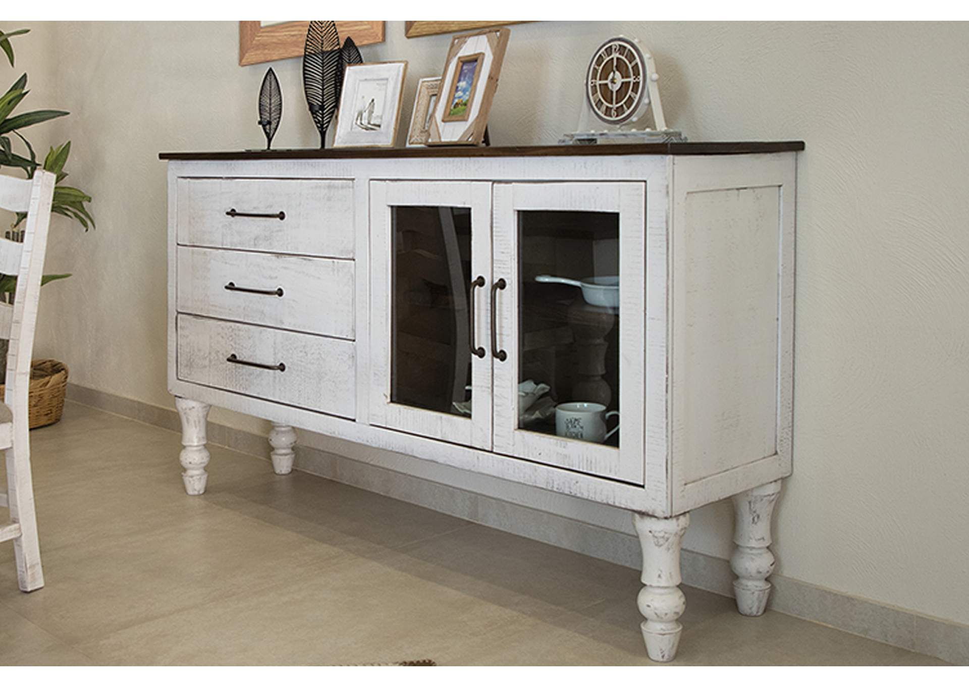 Rock Valley 3 Drawer & 2 Doors (White) Console w/ Turned Legs,International Furniture Direct