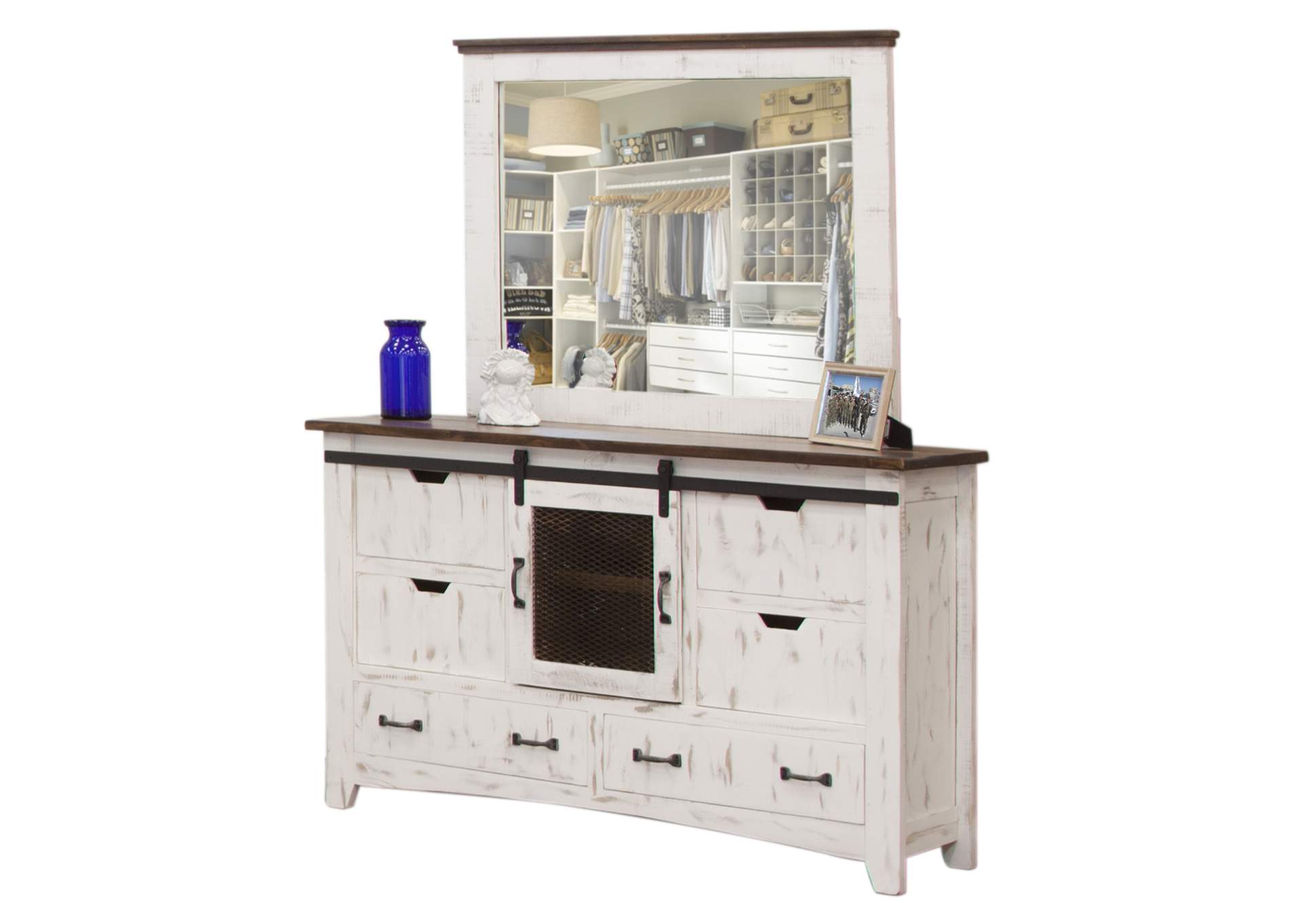Pueblo White  White antiqued Mirror,International Furniture Direct