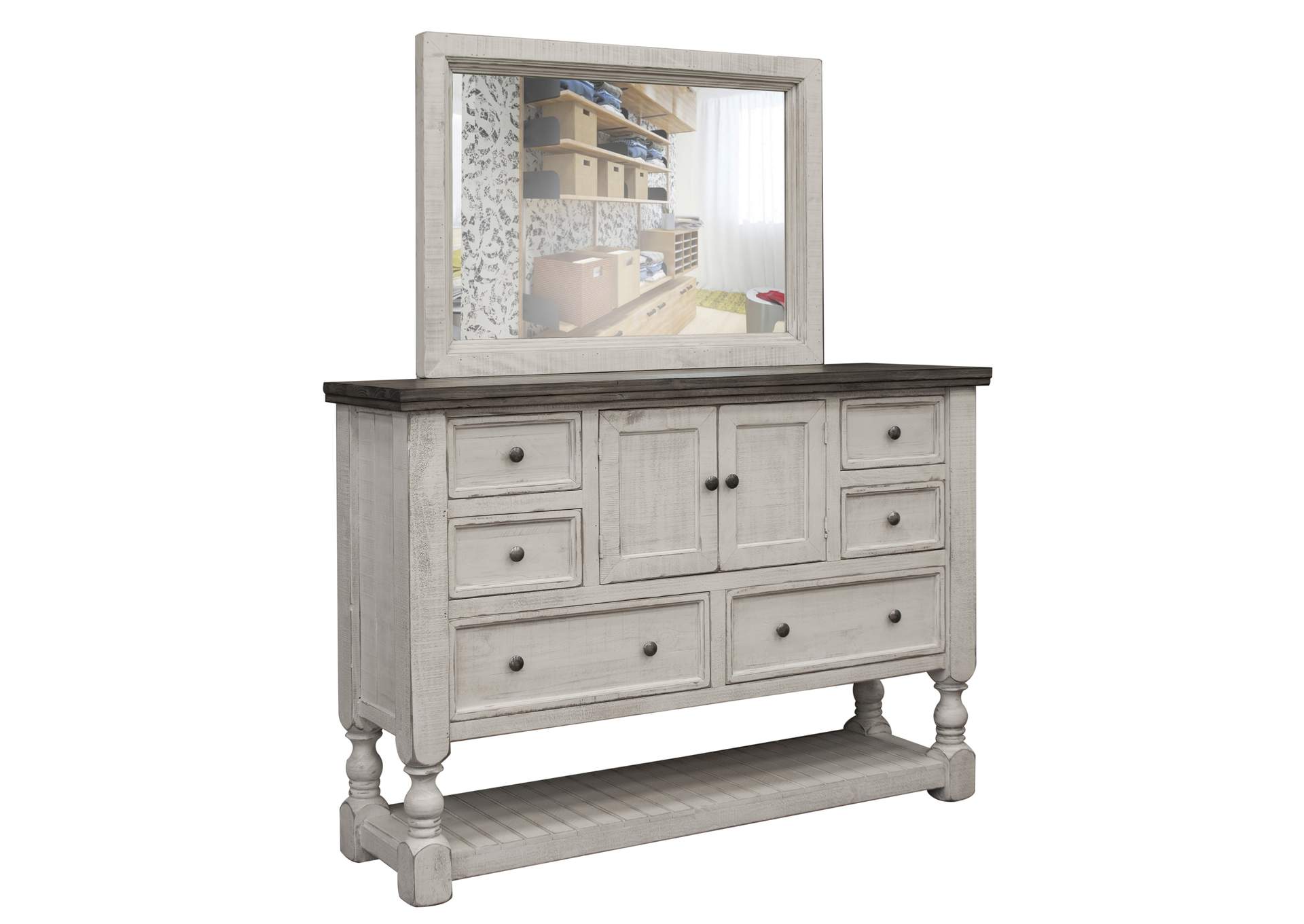 Stone Weathered gray finish &  Ivory antiqued finish Mirror,International Furniture Direct