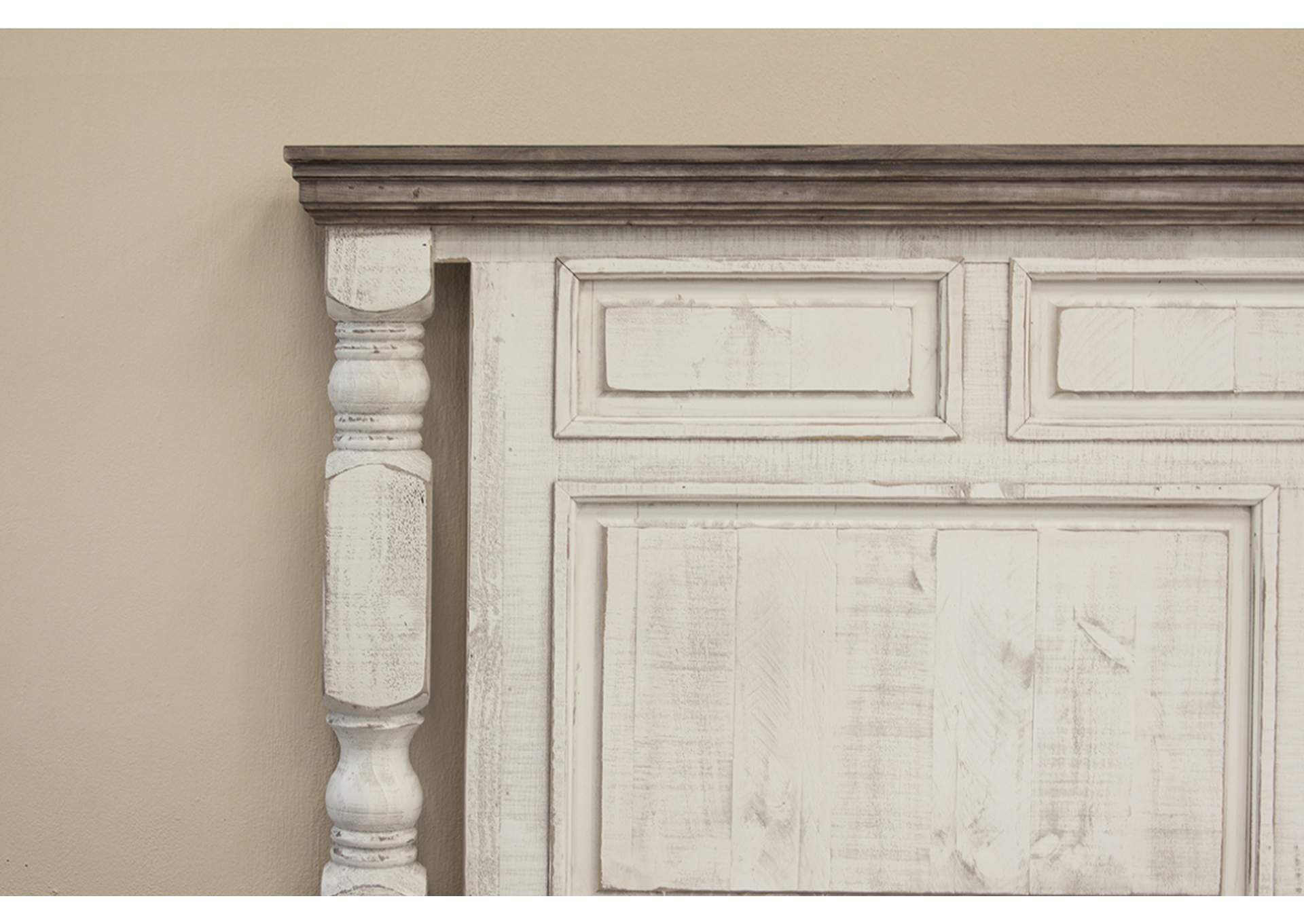 Stone Weathered gray finish &  Ivory antiqued finish Eastern King Headboard,International Furniture Direct