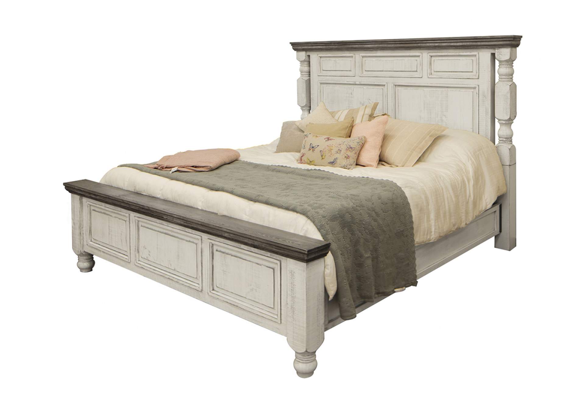 Stone Weathered gray finish &  Ivory antiqued finish Queen Headboard,International Furniture Direct