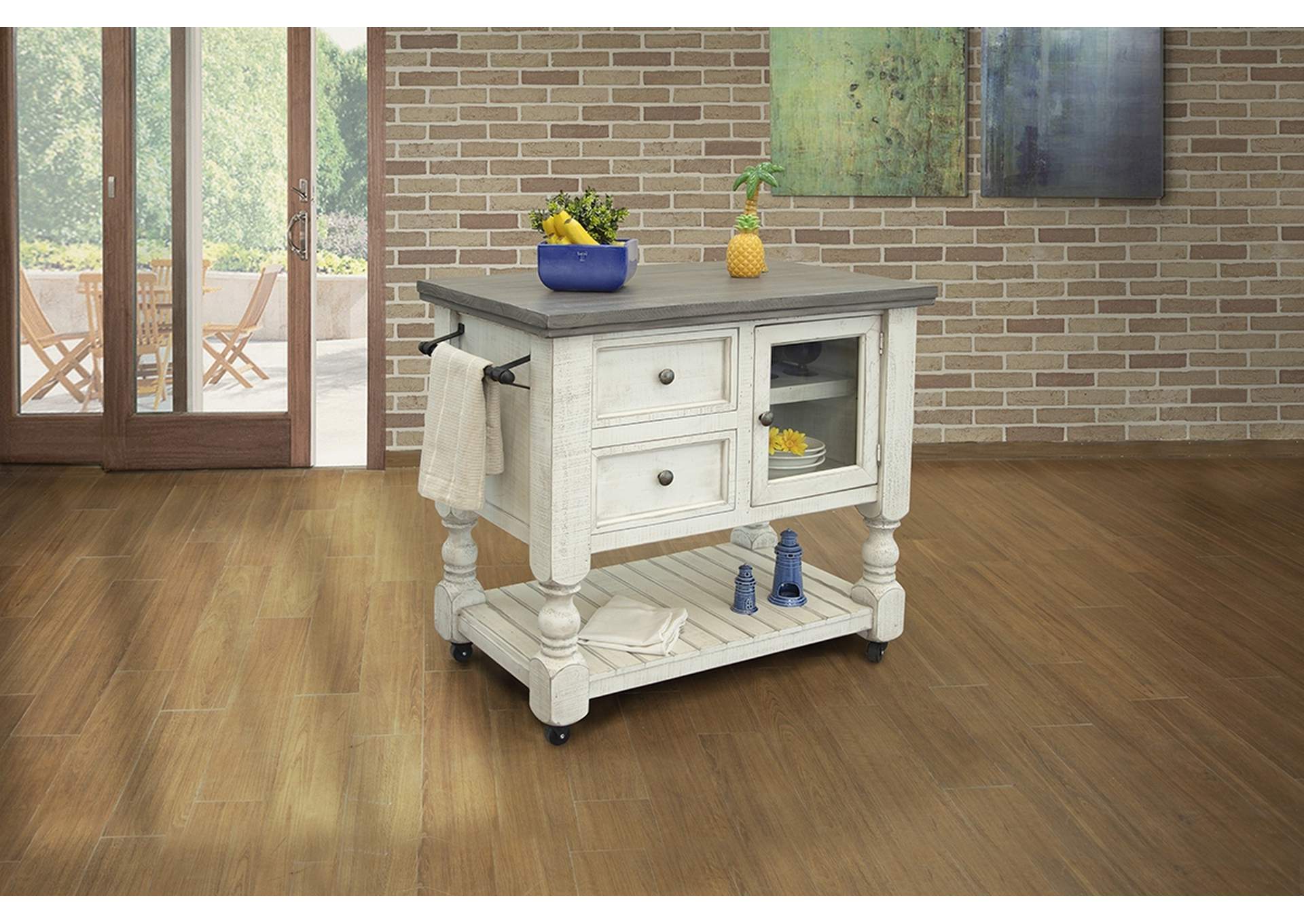 Stone 2 Drawer, 1 Glass Door Kitchen Island- Stone finish,International Furniture Direct