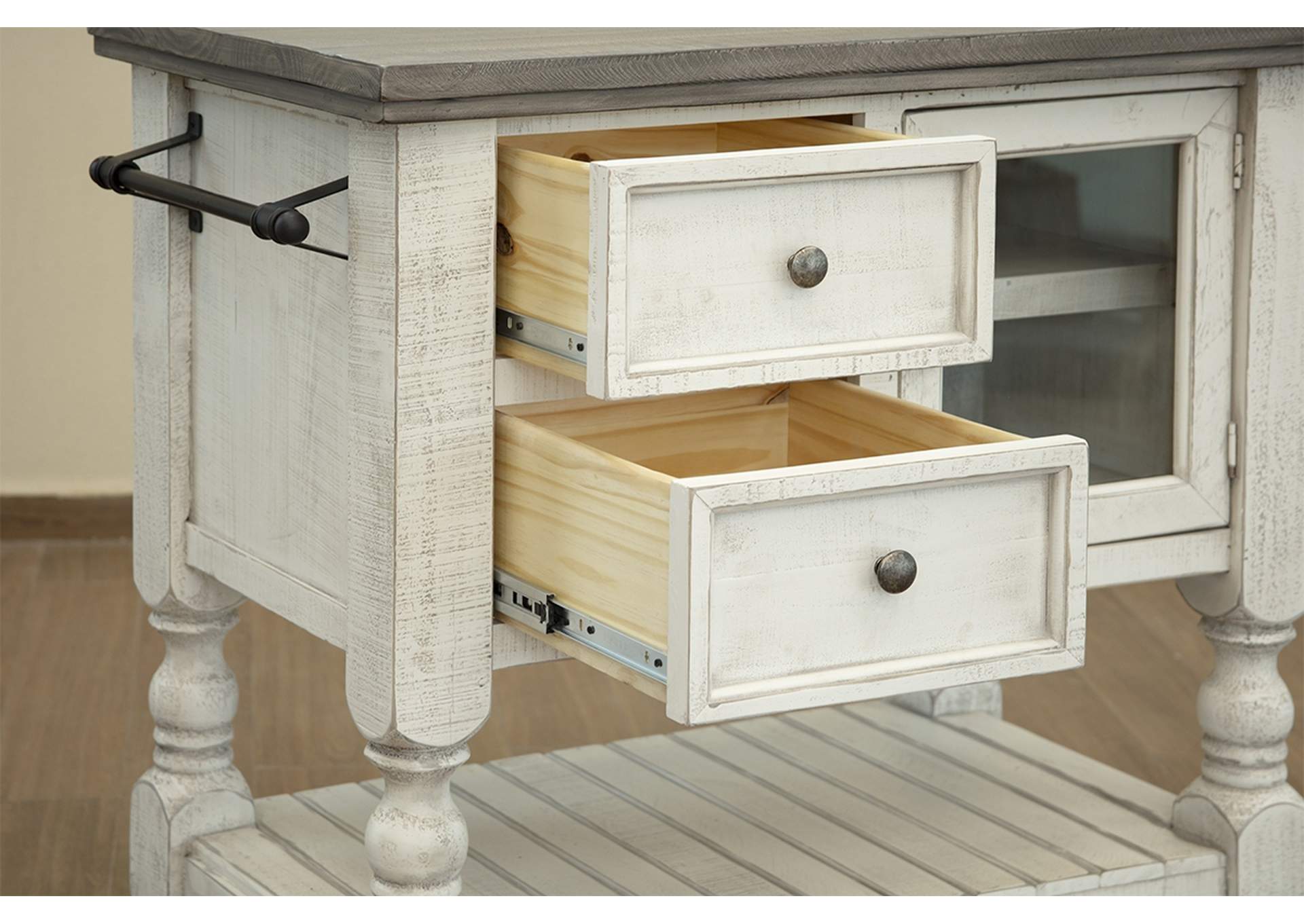 Stone 2 Drawer, 1 Glass Door Kitchen Island- Stone finish,International Furniture Direct