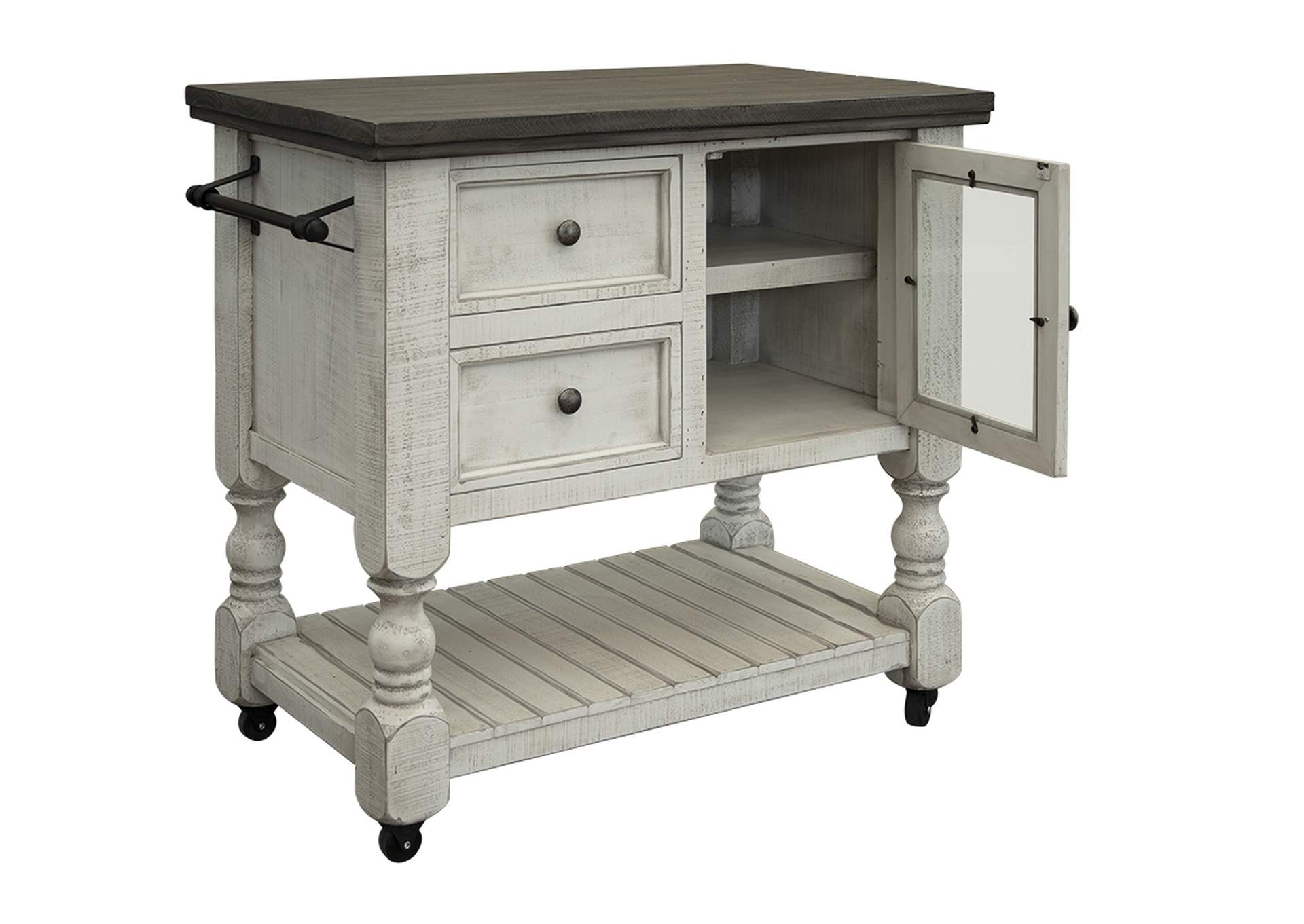 Stone 2 Drawer, 1 Glass Door Kitchen Island- Stone finish,International Furniture Direct