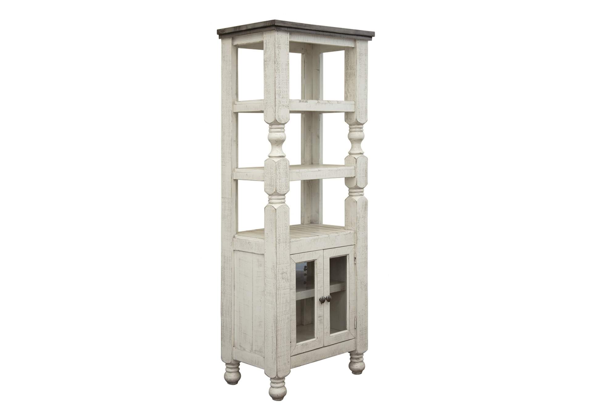 Stone Weathered gray finish &  Ivory antiqued finish 2 Door Bookcase Pier for Wall Unit,International Furniture Direct