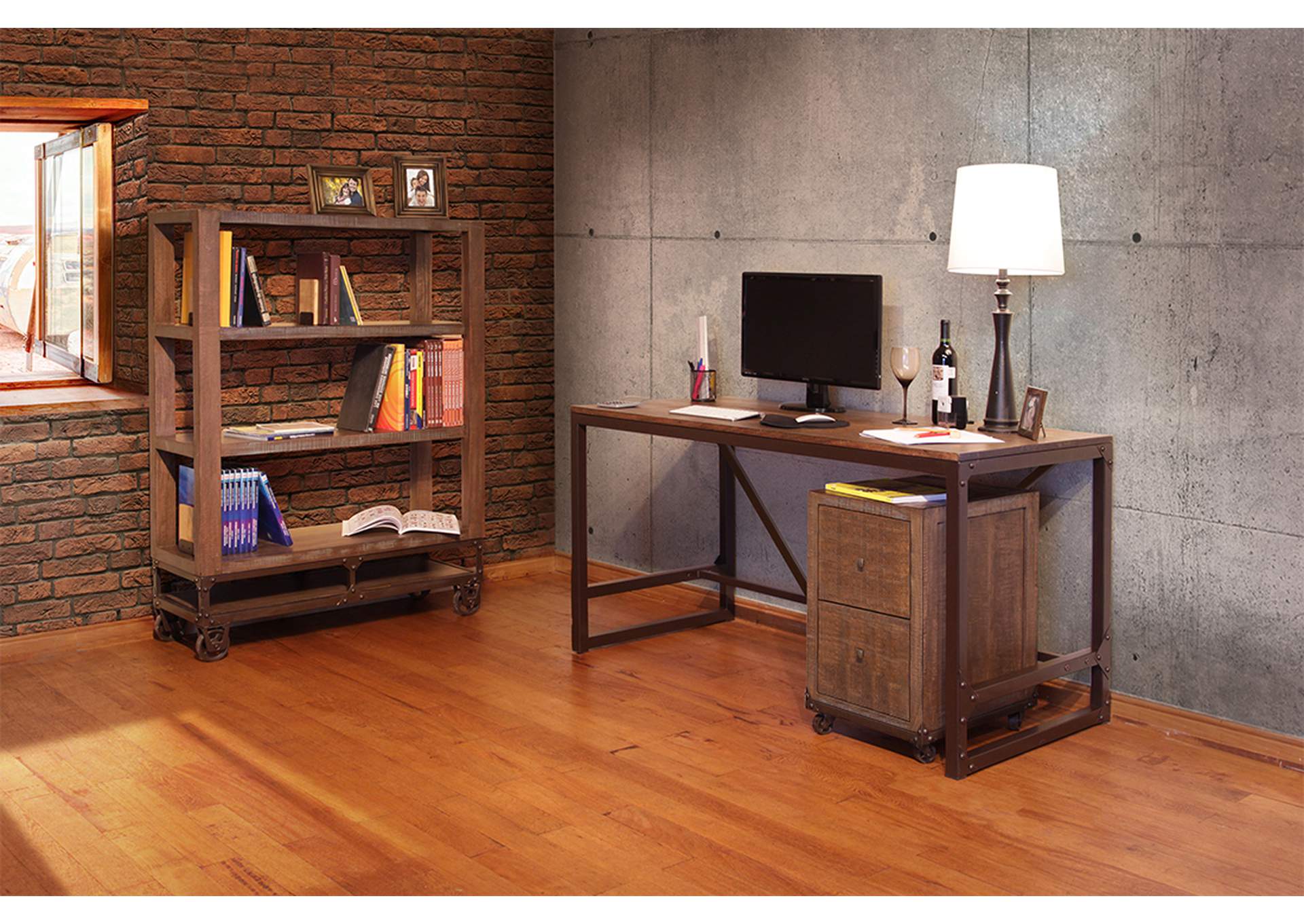 Urban Gold Desk w/Wood Top & Iron Base,International Furniture Direct