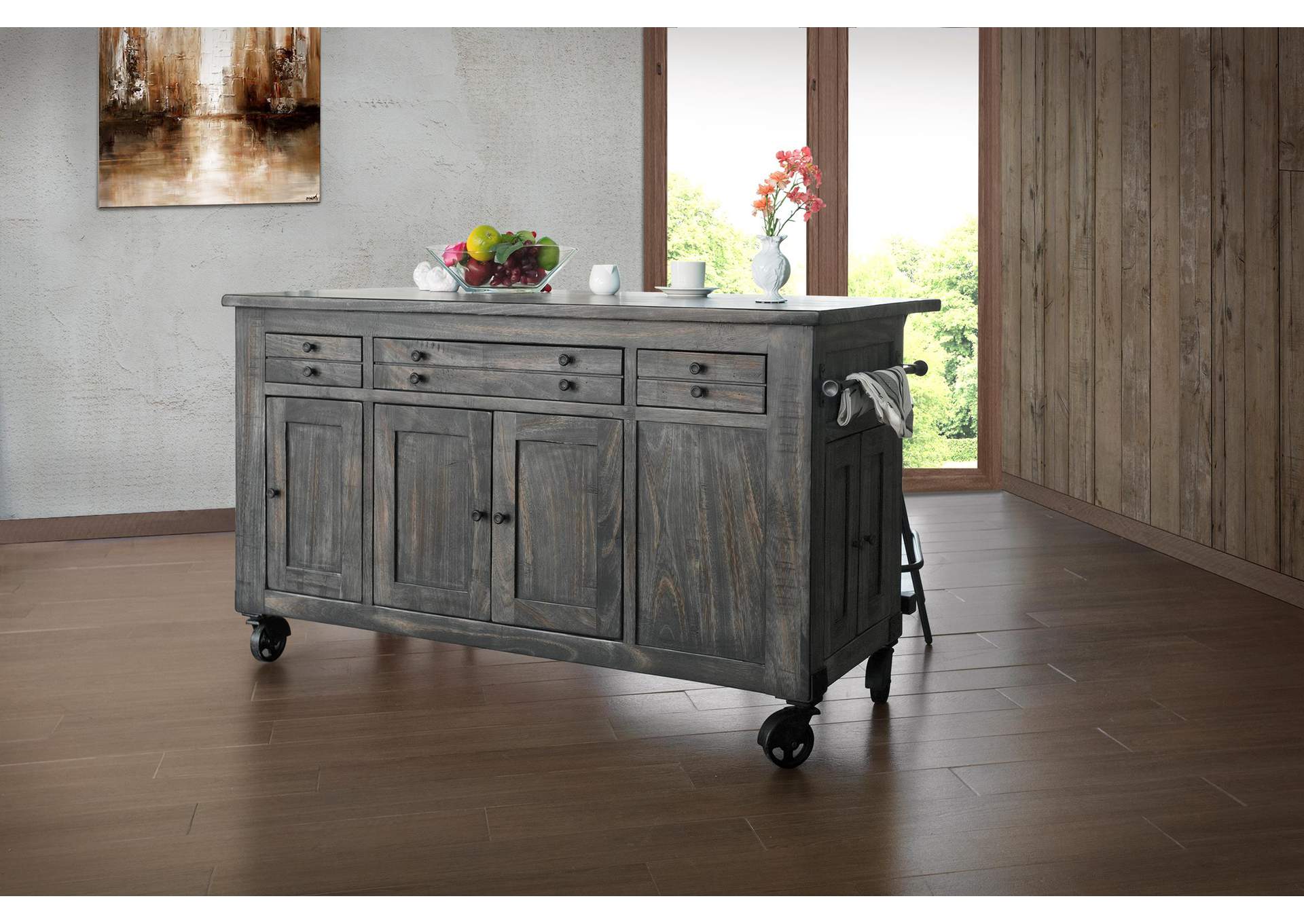 Moro Kitchen Island w/3Drawer, 5Doors, 3Shelves &casters,International Furniture Direct