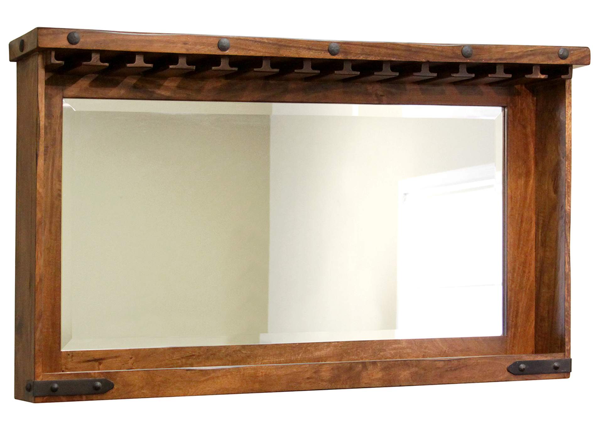 Parota Natural Two tone Mirror Bar w/Glass Holders & Shelf,International Furniture Direct