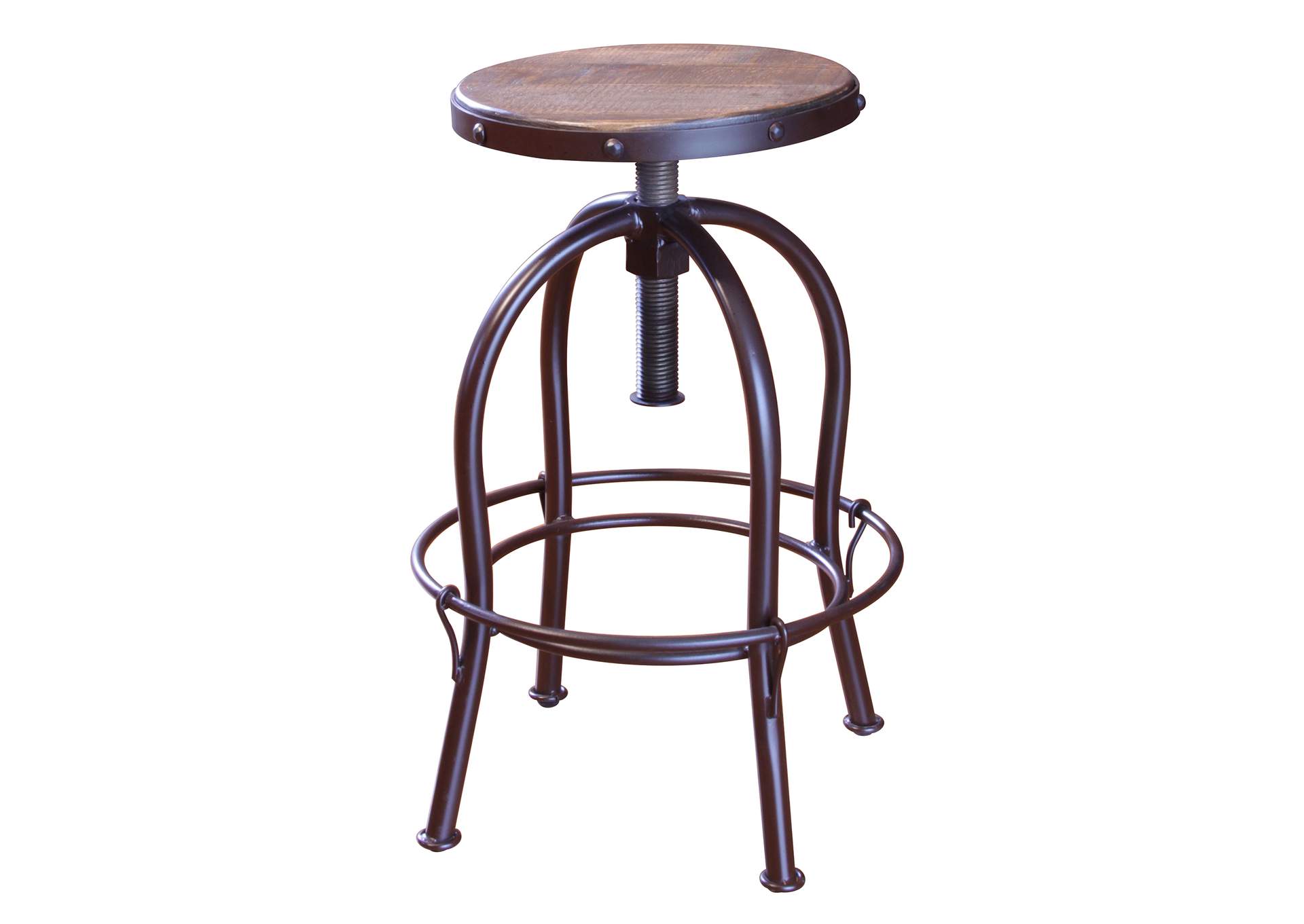 Antique Multicolor 24-30" Adjustable Height Swivel Stool, Wooden Seat, Curved Leg,International Furniture Direct