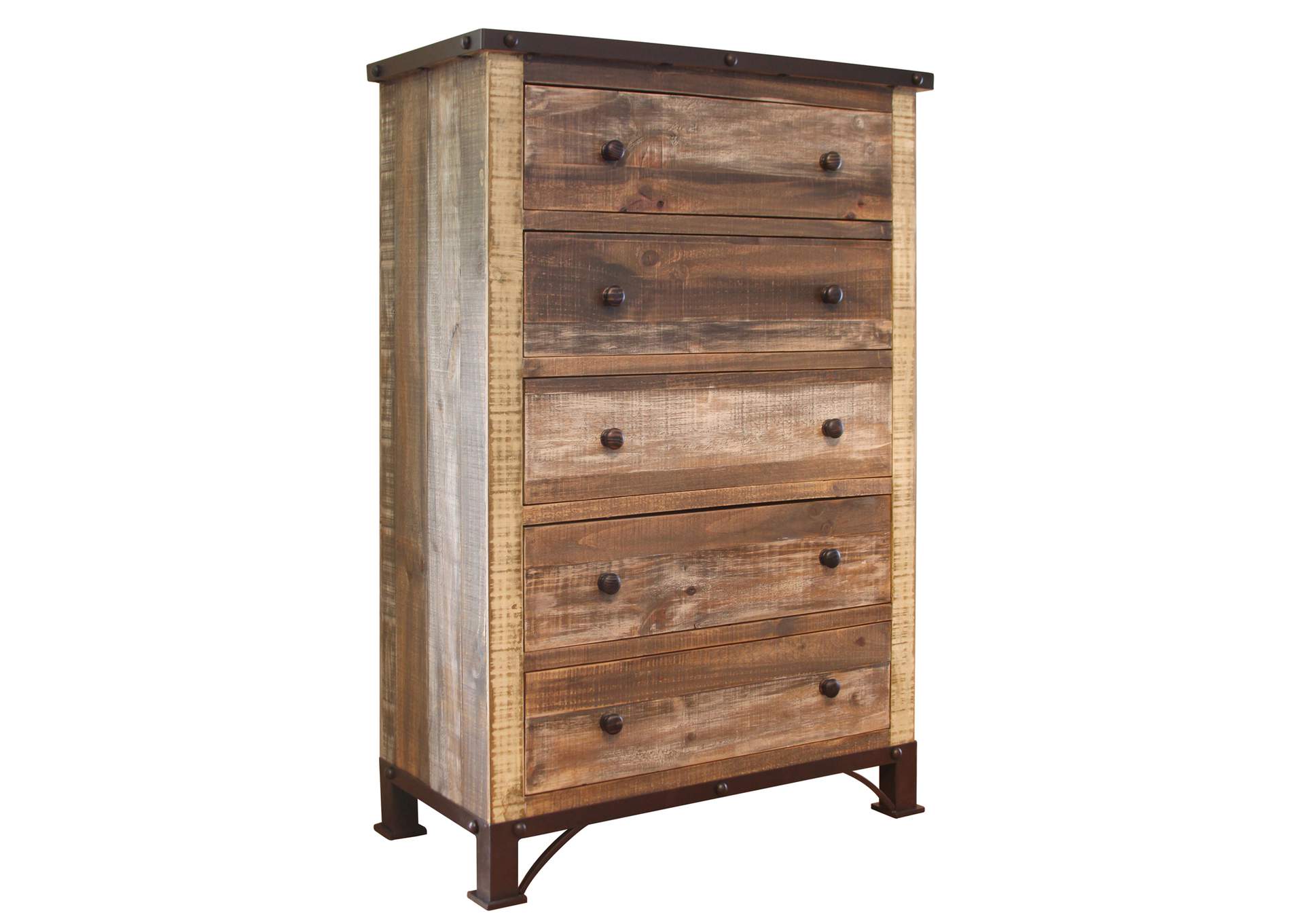 Antique Multicolor 5 Drawer Chest,International Furniture Direct