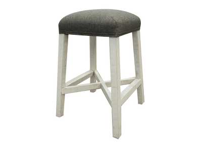 Image for Stone 24” Stool w/Fabric Seat & Ivory finish