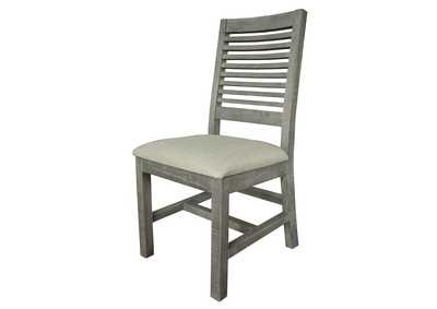 Image for Stone Weathered gray finish &  Ivory antiqued finish Ladder Backrest Chair [Set of2]