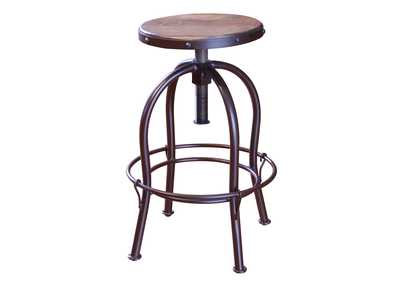 Image for Antique Multicolor 24-30" Adjustable Height Swivel Stool, Wooden Seat, Curved Leg