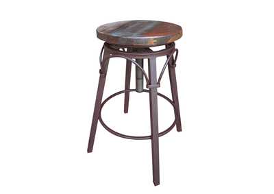 Image for Antique Multicolor 24-30" Adjustable Swivel Stool, wooden seat, straight leg