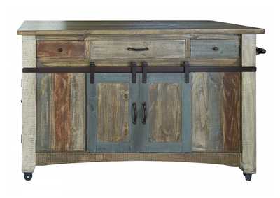 Image for Antique Multicolor Kitchen Island w/3 Drawer, 2 sliding doors, 2 Mesh doors on each side & casters