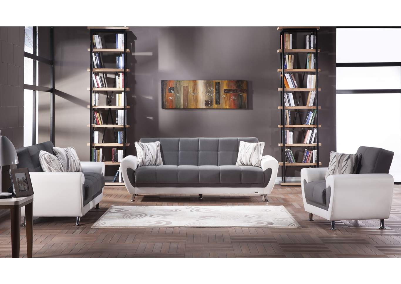 Duru Plato Dark Gray 3 Piece Sofa Set,Hudson Furniture & Bedding