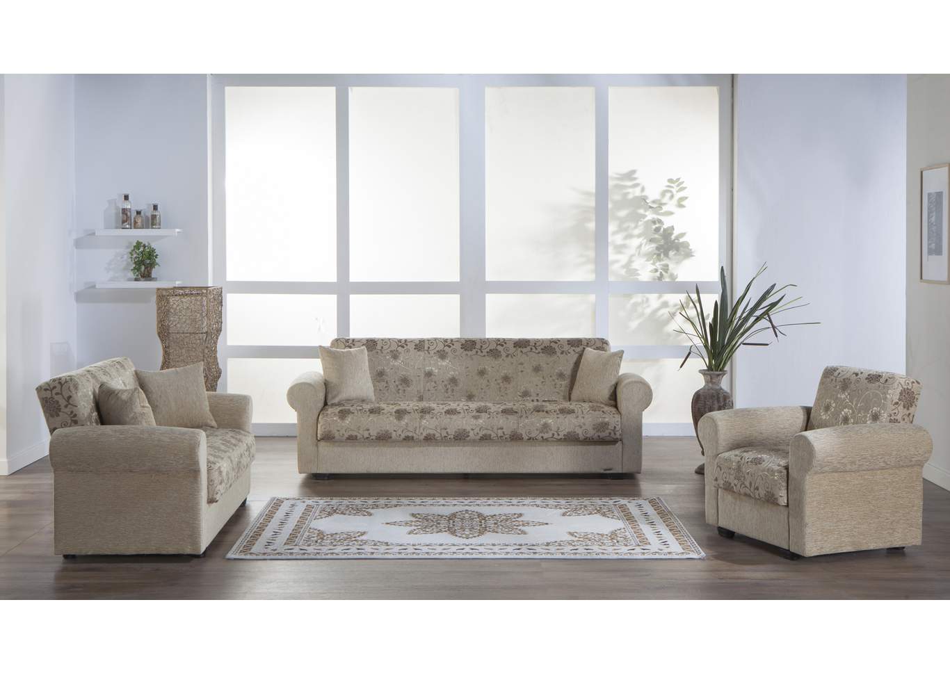 Elita Yasemin Beige 3 Piece Sofa Set,Hudson Furniture & Bedding