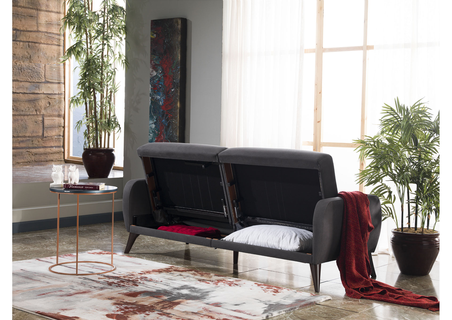 Flexy Zigana Charcoal 3 Seat Sleeper Sofa W/ Storage,Hudson Furniture & Bedding