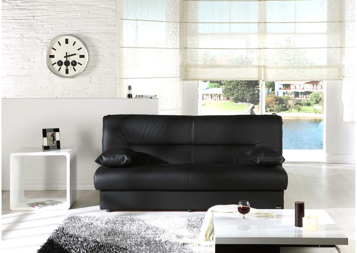 Regata Escudo Black-Pu 3 Seat Sleeper Sofa,Hudson Furniture & Bedding
