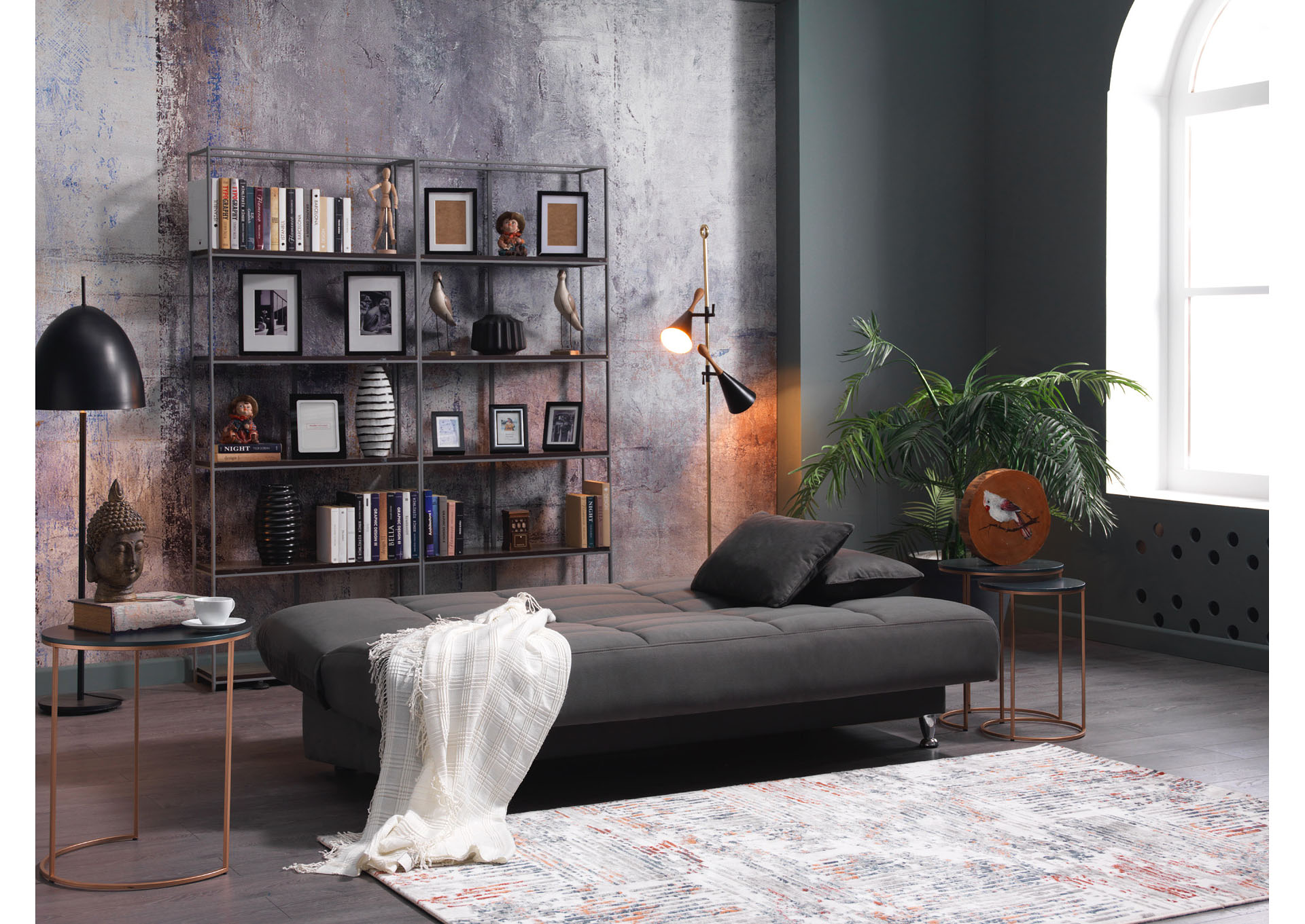 Vegas Rainbow Dark Gray 3 Seat Sleeper Sofa,Hudson Furniture & Bedding
